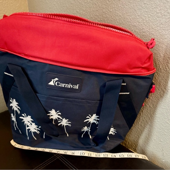 Other - Carnival Red and Navy Tote Cooler Bag with Palm Tree Design